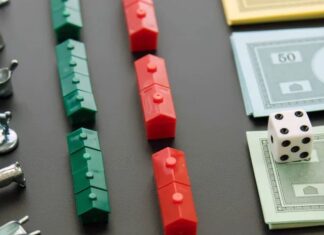 Verdeling van Monopoly-borden: stukken, vierkanten, regels